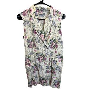 Vintage Parao Floral Cottage Sleeveless Blazer Style Mini Length Dress M/L